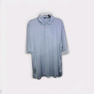 RLX Ralph Lauren Golf Polo Shirt XL‎ Men's Light Blue White Striped Short Sleeve